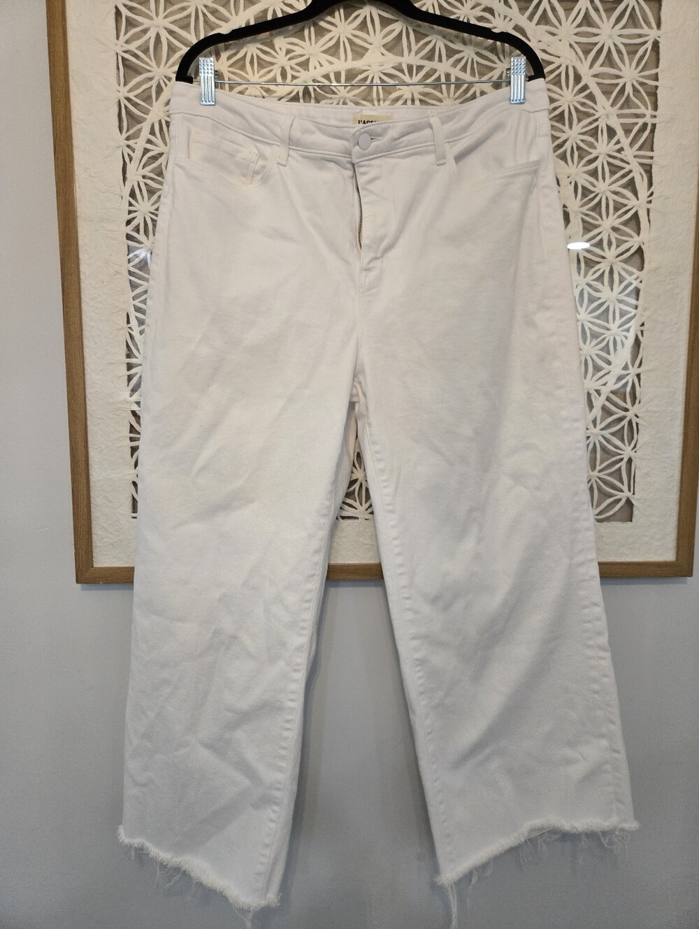 L’AGENCE Clayton High Rise Wide Leg Pants Blanc White Crop Size 34 Raw Hem White